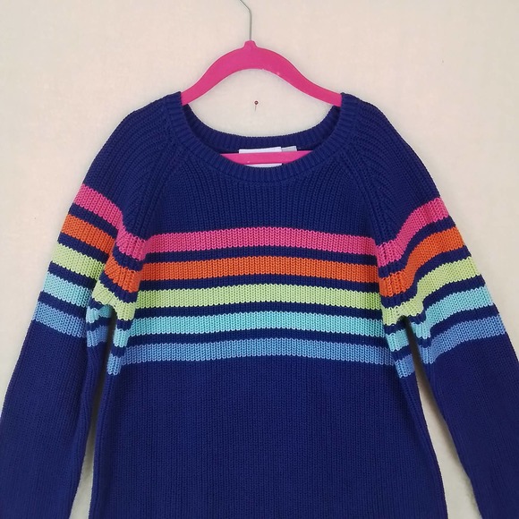Children's Place Crew Neck Knit Sweater Size Large in Blue w/ Stripes - Picture 3 of 10